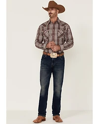 Rough Stock By Panhandle Men's Ombre Plaid Print Long Sleeve Pearl Snap Western Shirt