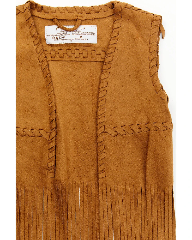 Fornia Toddler-Girls' Camel Whipstitch Fringe Faux-Suede Vest