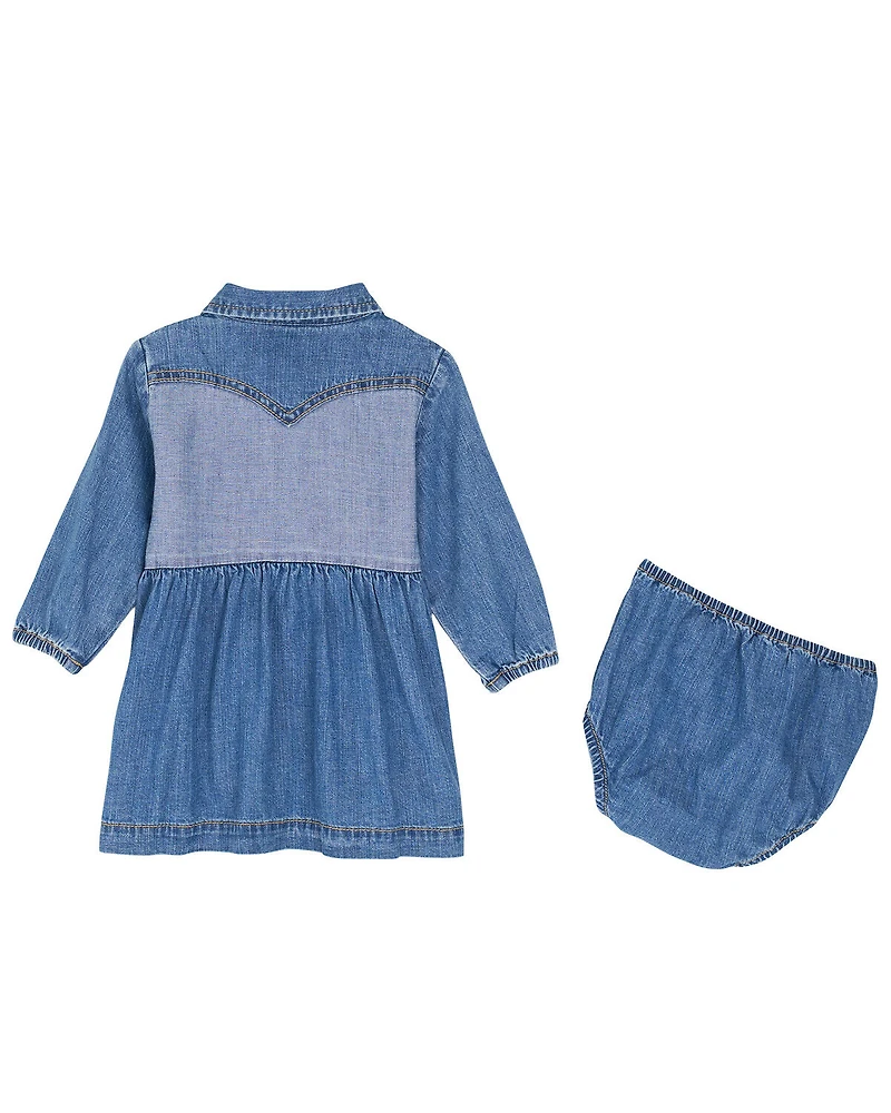 Wrangler Infant Girls' Two Tone Long Sleeve Dress Set - 2 Piece