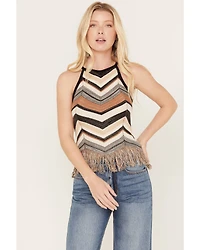 Shyanne Women's Zig Zag Fringe Halter Sweater Tank