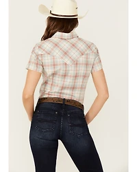 Wrangler Retro Women's Plaid Print Short Sleeve Pearl Snap Western Shirt