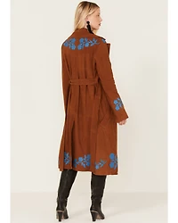 DANCASSAB Women's Floral Embroidered Suede Barbara Coat