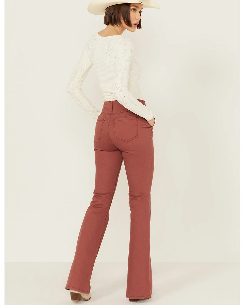 Shyanne Women's Marsala Darted Waist Comfort Stretch Super Flare Jeans