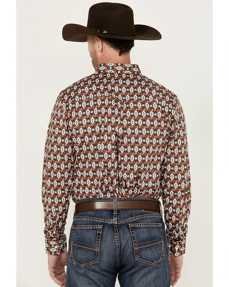 RANK 45® Men's Multaz Southwestern Print Geo Long Sleeve Button-Down Performance Stretch Western Shirt