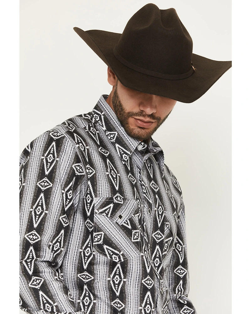 Rock & Roll Denim Men's Southwestern Print Long Snap Stretch Western Shirt