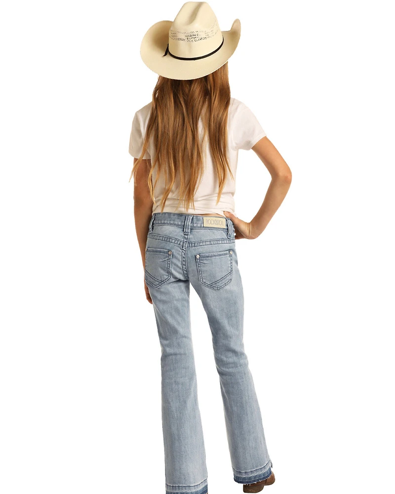 Rock & Roll Denim Girls' Light Wash Split Hem Basic Trouser