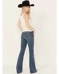 Idyllwind Women's Onslow Medium Wash Gypsy High Rise Embellished Stretch Flare Jeans