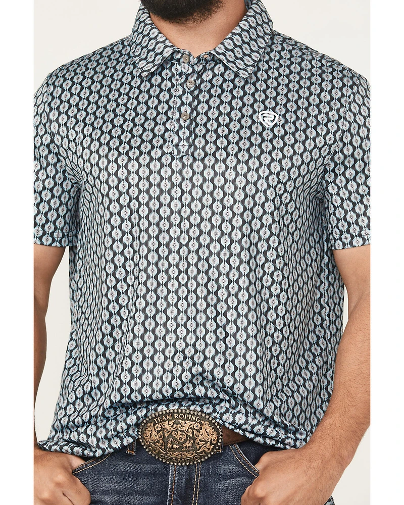 Rock & Roll Denim Men's Geo Print Short Sleeve Button-Down Stretch Polo Shirt