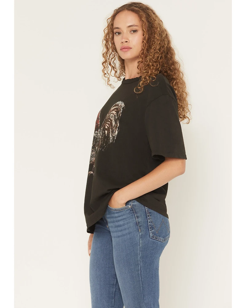 Originality Women's Rooster Short Sleeve Oversized Graphic Tee