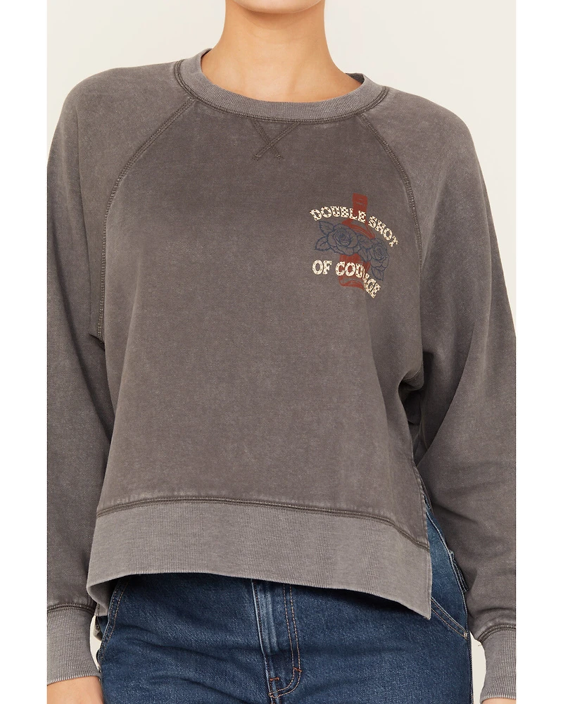 Cleo + Wolf Women's Double Shot Long Sleeve Crew Neck Graphic Sweatshirt