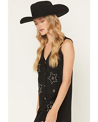 Rock & Roll Denim Women's Faux Suede Embellished Sleeveless Snap Mini Dress
