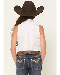 Wrangler Girls' Striped Sleeveless Pearl Snap Western Shirt