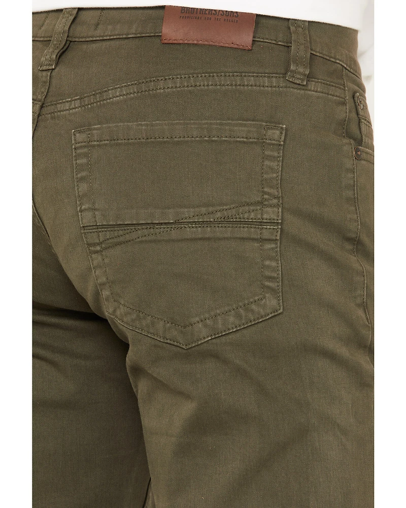Brothers and Sons Men's Olive Night Wash Tucker Slim Straight Stretch Denim Jeans