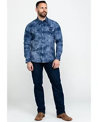 Rock & Roll Denim Men's Spray Washed Satin Plaid Long Sleeve Western Shirt