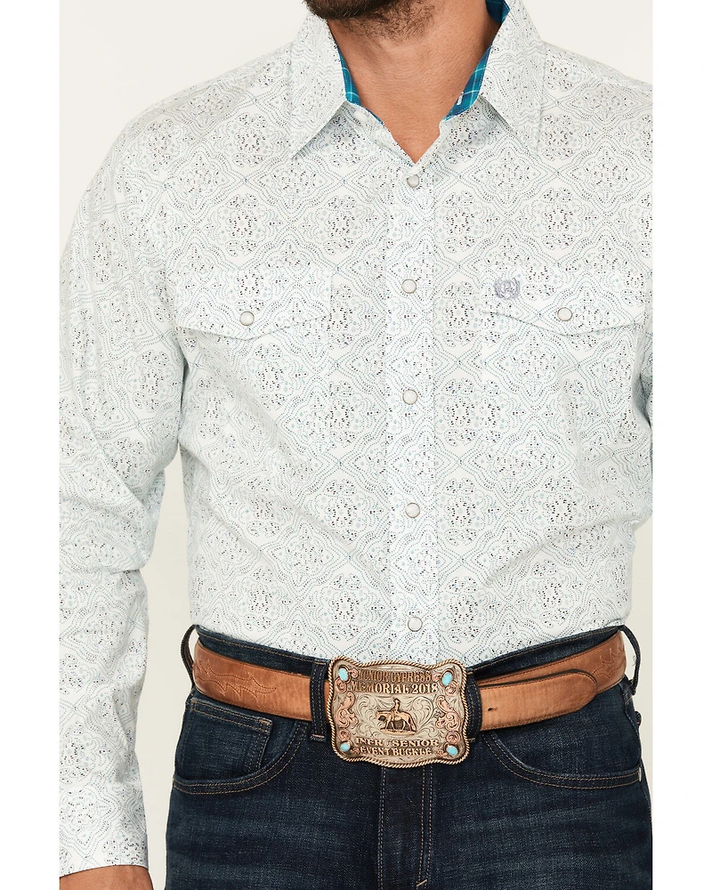Panhandle Select Men's Medallion Print Long Sleeve Snap Stretch Western Shirt