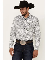 Cowboy Hardware Men's Bandana Print Long Sleeve Pearl Snap Western Shirt