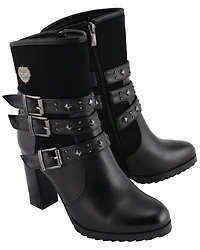 Milwaukee Leather Women's Block Heel Triple Strap Riding Boots - Round Toe