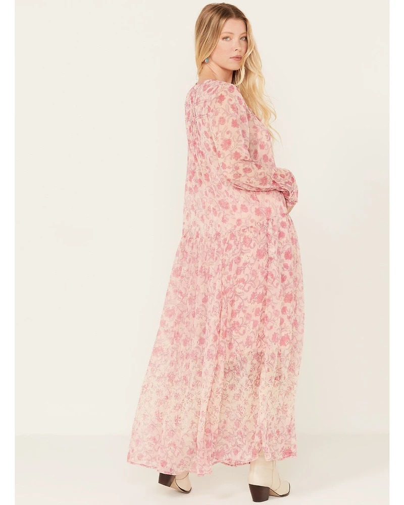 Free People Women's See It Through Floral Long Sleeve Maxi Dress