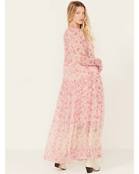 Free People Women's See It Through Floral Long Sleeve Maxi Dress