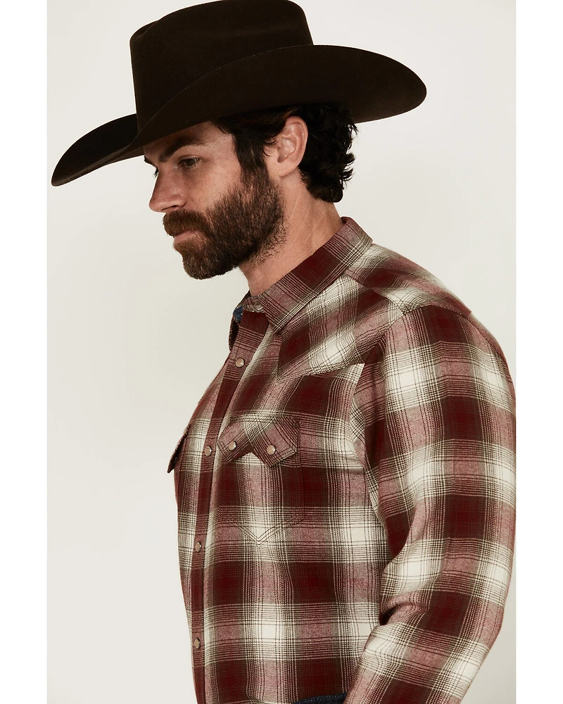 Moonshine Spirit Men's Vino Plaid Print Long Sleeve Snap Western Shirt