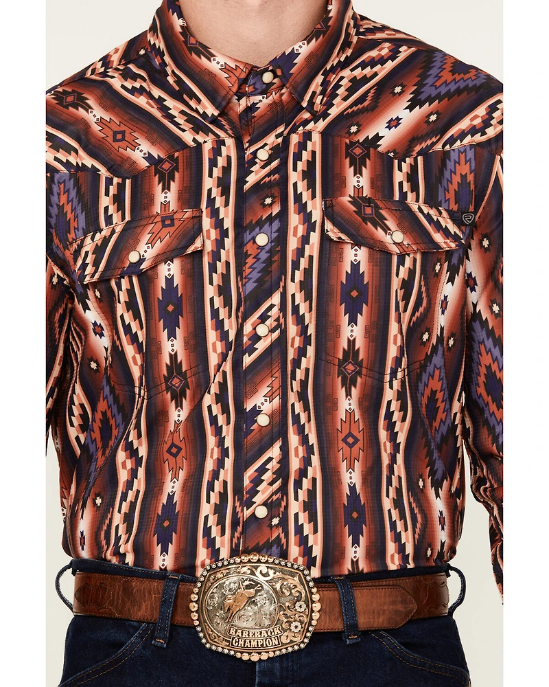 Rock & Roll Denim Men's Tek Southwestern Striped Long Sleeve Snap Western Shirt