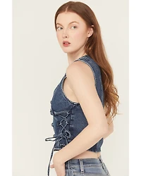 Saints & Hearts Women's Medium Wash Side Tie Button-Down Denim Vest