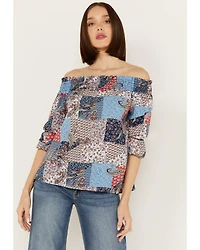 Wild Moss Women's Patchwork Print Off The Shoulder Top