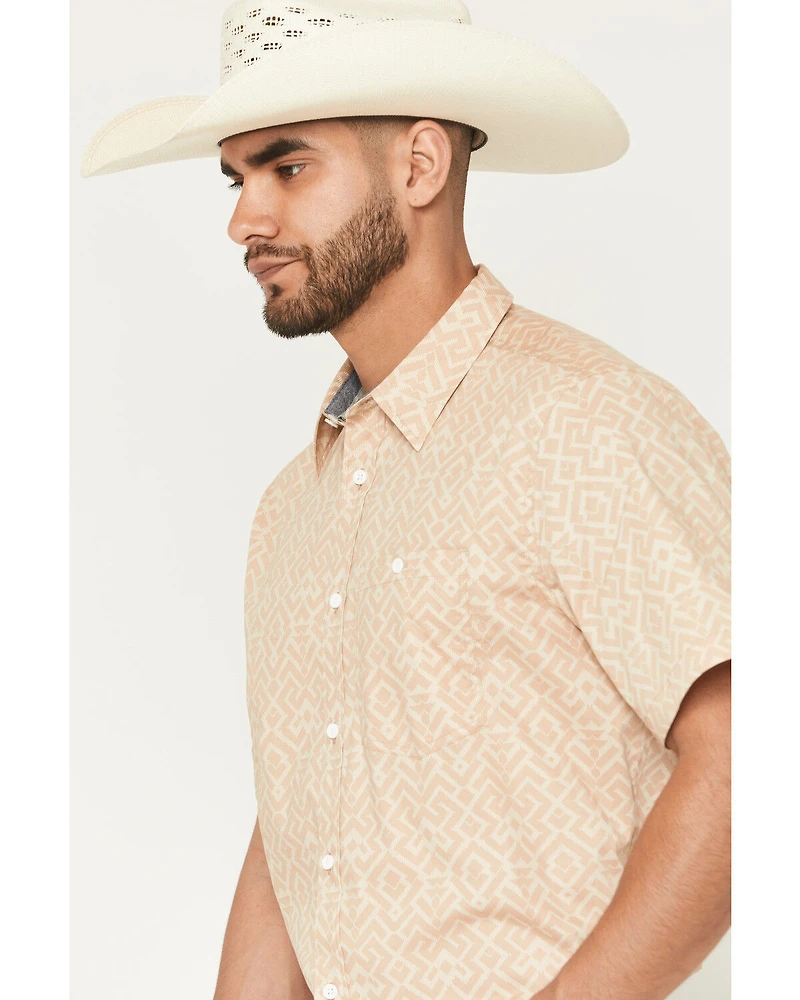 RANK 45® Men's Mustang 2 Geo Print Short Sleeve Button-Down Stretch Western Shirt