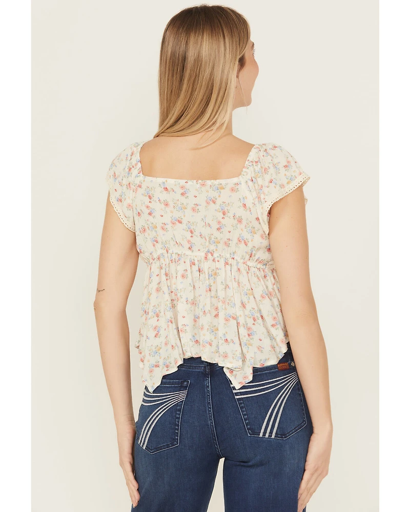 Wild Moss Women's Floral Print Hanky Hem Top