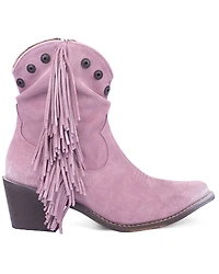Circle G Women's Studded Suede Fringe Ankle Boots - Round Toe