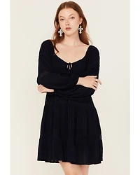 Jolt Women's Lace Trim Long Sleeve Tiered Mini Dress