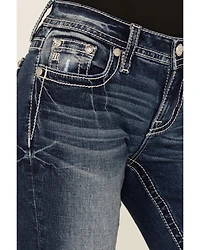 Miss Me Women's Dark Wash Mid Rise Geo Pocket 32" Bootcut Stretch Denim Jeans