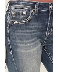 Grace LA Women's Medium Wash Mid Rise Embroidered Bootcut Stretch Denim Jeans