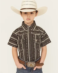 Cowboy Hardware Boys' Stripe Southwestern Print Short Sleeve Snap Stretch Western Shirt
