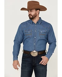 Blue Ranchwear Men's Long Sleeve Pearl Snap Heavy Western Denim Shirt