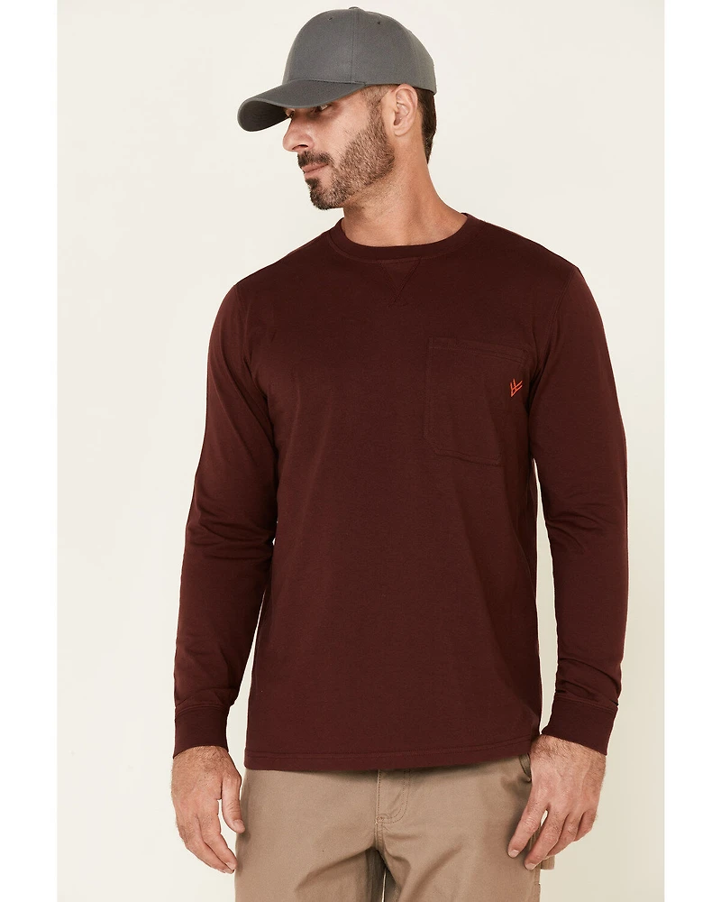 Hawx Men's Dark Red Original Pocket Long Sleeve Work T-Shirt