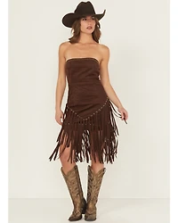 Blue B Women's Fringe Faux Suede Strapless Mini Dress