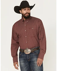 George Strait by Wrangler Men's Medallion Print Long Sleeve Button-Down Stretch Western Shirt