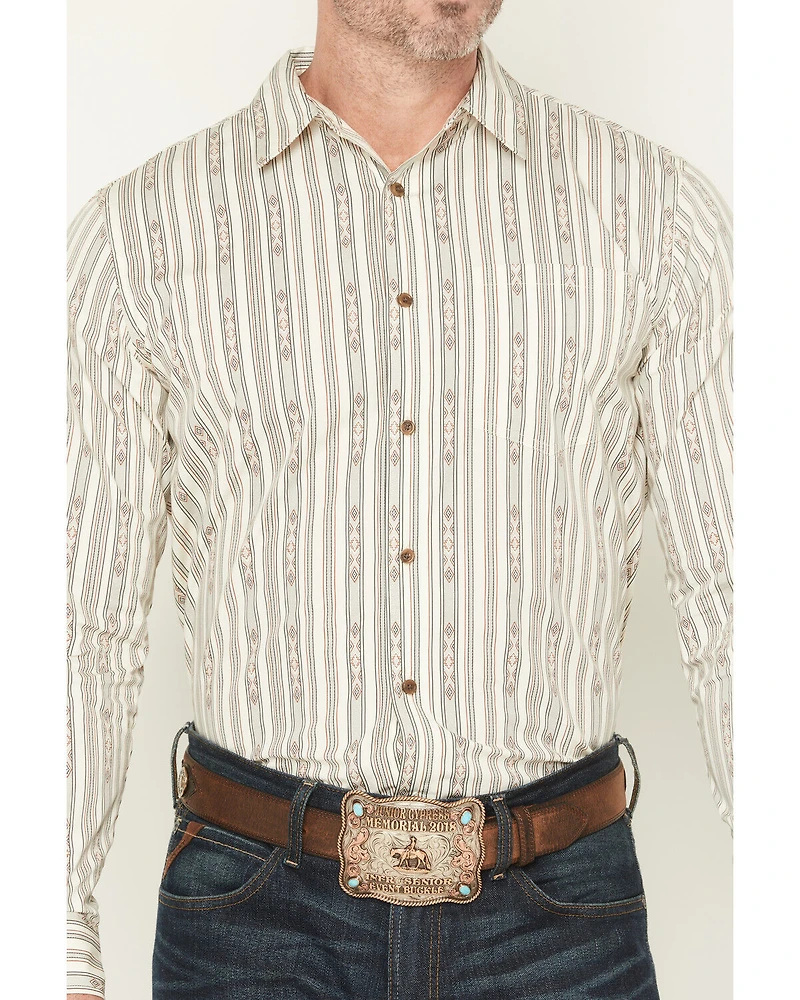 Gibson Trading Co Men's Tiki Boat Southwestern Striped Print Long Sleeve Button-Down Stretch Western Shirt