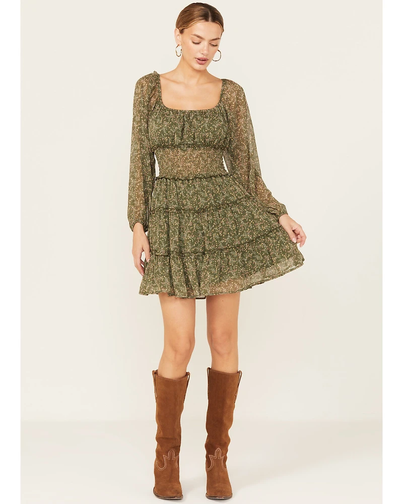 Ash & Violet Women's Floral Print Long Sleeve Mini Dress
