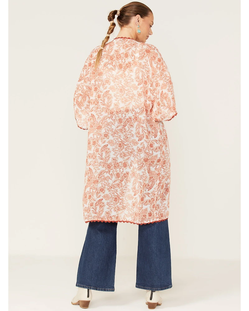 Wild Moss Women's Floral Print Sheer Kimono