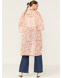 Wild Moss Women's Floral Print Sheer Kimono