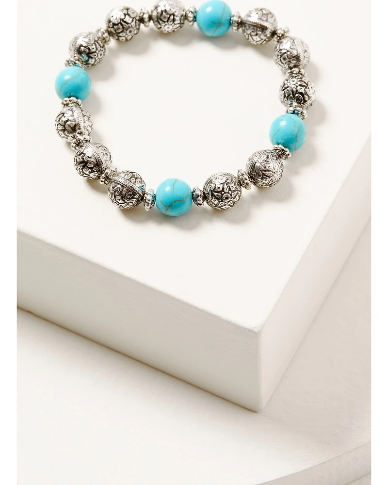 Shyanne Women's Silver Concho & Multicolored Beaded 4-piece Bracelet Set