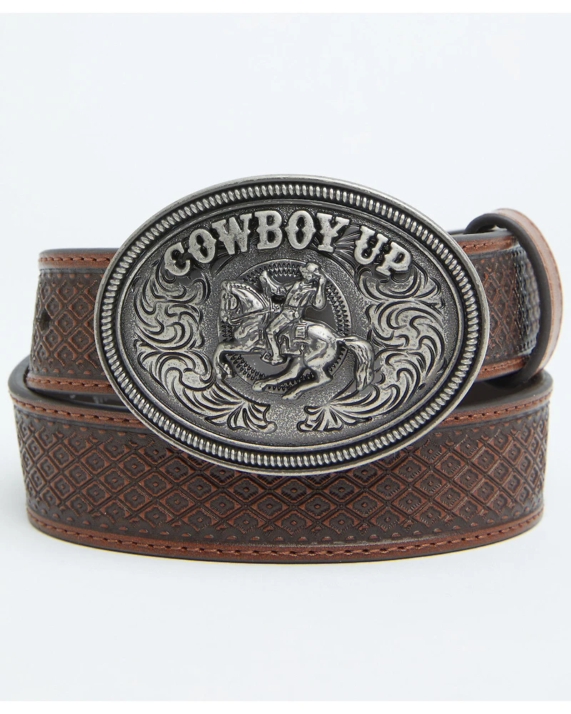 Cody James Boys' Basket Weave Cowboy Up Buckle Belt