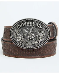 Cody James Boys' Basket Weave Cowboy Up Buckle Belt