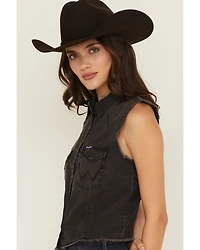 Wrangler Retro Women's Distressed Sleeveless Snap Cropped Western Shirt