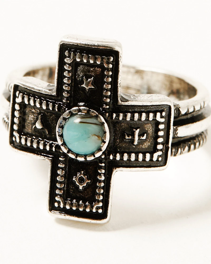 Shyanne Women's Southwestern Antique Cross Ring Set