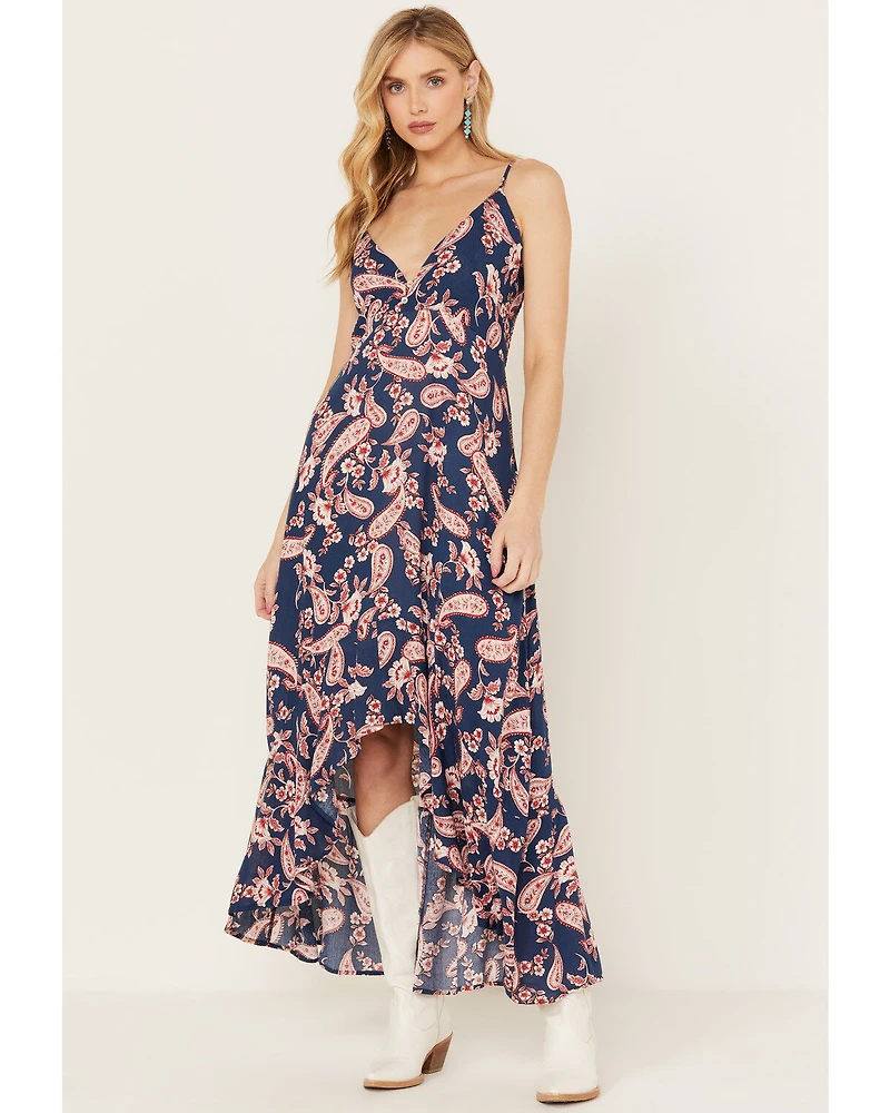 Wild Moss Women's Paisley Print High-Low Maxi Dress