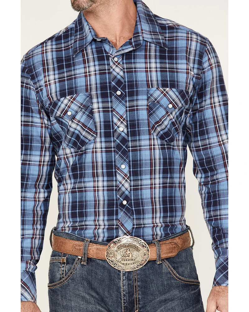 Rock & Roll Denim Men's Medium Plaid Stretch Long Sleeve Pearl Snap Shirt