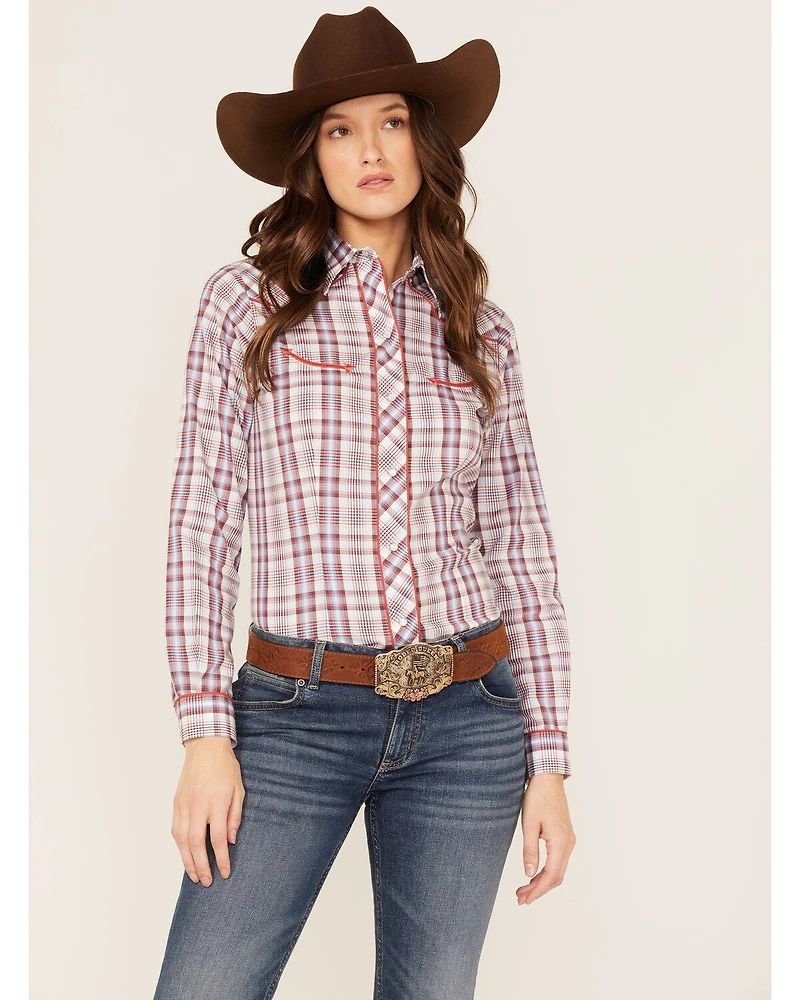 Roper Women's Plaid Print Long Sleeve Pearl Snap Western Shirt